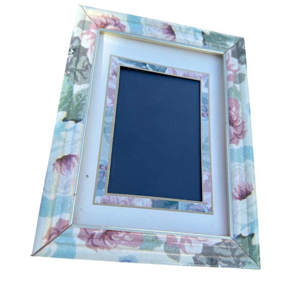 VTG Picture Photo Frame 5x7” 3.5x5 Matted Watercolor Decoupage Ornate Standing